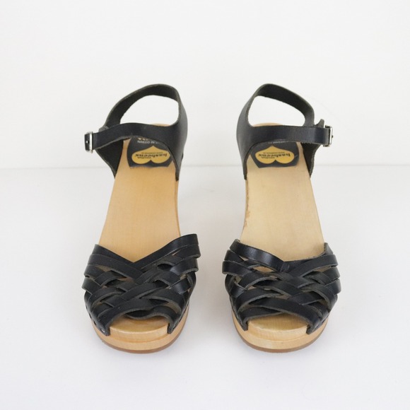 Swedish Hasbeens Braided Sky High Clog Sandals Womens 41 11 Black - Picture 3 of 12